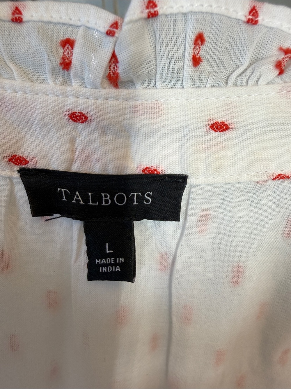 Talbots White Peasant Blouse with Red Embroidery and Tassel - Picture 5 of 5